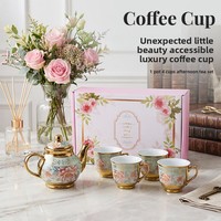 Service à thé en céramique de style européen avec motif floral, 4 tasses, 1 pot, assiette, tasses à café plaquées or, coffret cadeau inclus