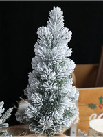 Mini sapin de Noël floqué pour table - Décoration de bureau en PE effet neige avec base en toile de jute
