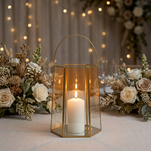 Wholesale Brass Metal Framed Glass <b>Hurricane</b> Candle Holder with Handle for Home and Weddings Decoration - Product Image 2