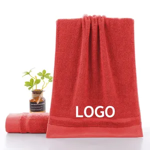 Personalizado Plain Red Bordado Logotipo 100% Algodão Terry Toalha De Luxo Toalhas Personalizadas De Banho Com Conjuntos De Toalha De Mão De Rosto