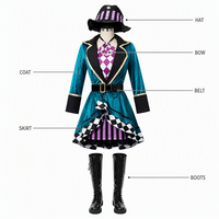 Costume de Chapeur Fou Unisexe : Manteau en Velours Teal, Gilet à Carreaux, Nœud Papillon, Jupe Rayée et Chapeau Haut-de-forme – Style Alice au Pays des Merveilles (Film/TV)