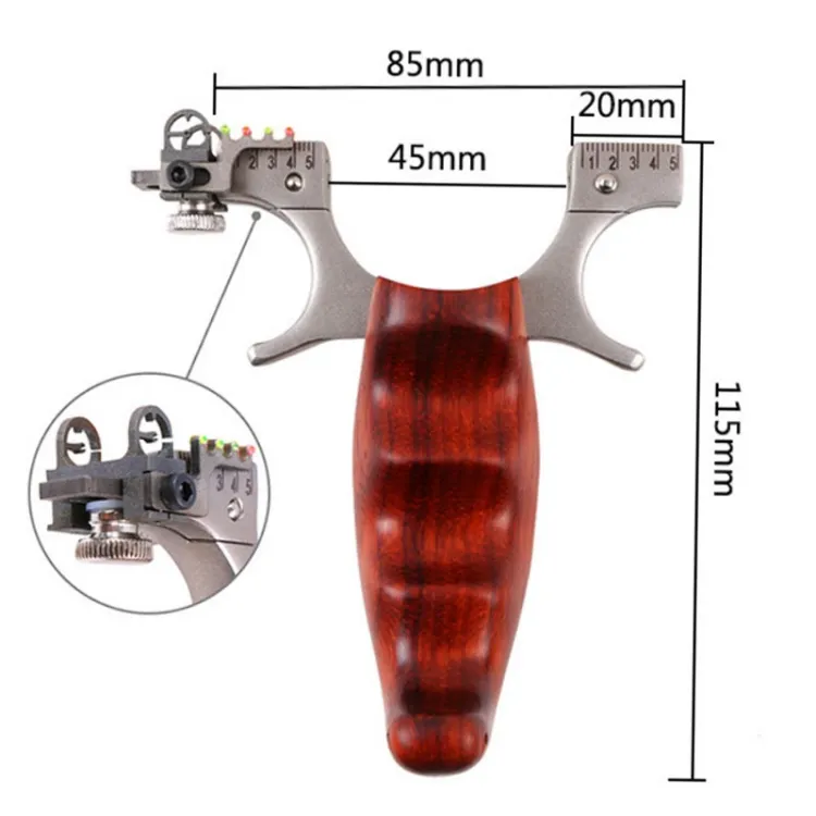 304 स्टेनलेस स्टील स्लिंगशॉट बो हेड लकड़ी के हैंडल द्विदिशात्मक चल दृष्टि आउटडोर शिकार और शूटिंग स्लिंगशॉट