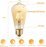 Ampoule LED à filament Edison rétro vintage décorative, globe ambré, dimmable, 4W 6W 8W E26 E27 ST58 ST64