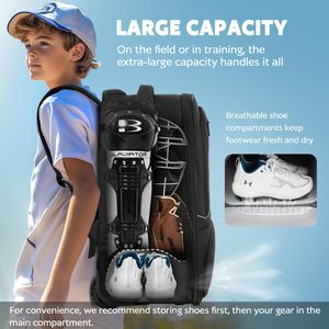 <span class=keywords><strong>Borsa</strong></span> Grande con Ruote per Attrezzatura da Softball, Zaino con Ruote per Accessori da Baseball - Product Image 2