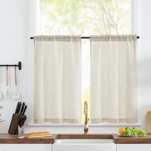 Rideaux <span class=keywords><strong>de</strong></span> cuisine en lin blanc texturé, style ferme, style café, à volants, à œillets, à poche <span class=keywords><strong>pour</strong></span> tringle, rideaux courts <span class=keywords><strong>pour</strong></span> <span class=keywords><strong>fenêtre</strong></span> <span class=keywords><strong>de</strong></span> <span class=keywords><strong>salle</strong></span> <span class=keywords><strong>de</strong></span> <span class=keywords><strong>bain</strong></span>, rideaux courts - Product Image 1