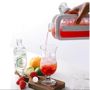 Bouteille d'eau <span class=keywords><strong>à</strong></span> glaçons 2 en 1 avec paille pour Cool Summer Zero Touch Press pour Coffee Juice Gym Outdoor Travel Ice Cube Tray - Product Image 3