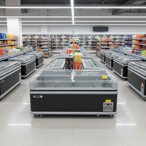 Congélateur coffre commercial grande capacité pour supermarché, à porte vitrée supérieure, avec système anti-givre automatique, à brancher - Product Image 1