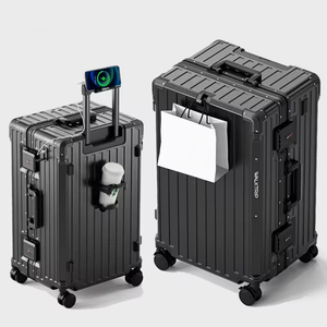 Maleta con marco de alumbre para equipaje grande y grueso de PC Bayer duradera, portavasos extensible de gran capacidad, Puerto USB, diseño clásico a la moda - Product Image 2