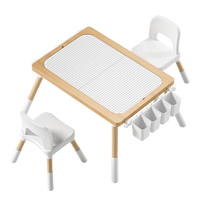 Table d'étude et de jeu multifonctionnelle en bois massif pour enfants, réglable en hauteur, avec rangement et tableau de dessin, pour la maternelle et la maison