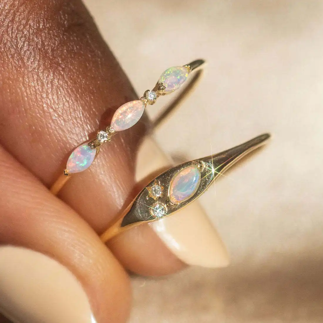 Gioielli moda donna Micro Set di cristallo anello ovale opale anelli Vintage Vintage placcato oro 18K sottili anelli Vintage per donne ragazze