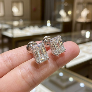Luxury Emerald Cut Lab Grown Diamond <b>Stud</b> Earrings Custom 18K White Gold CVD Synthetic Diamond <b>Stud</b> Earrings - Product Image 1