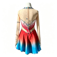 Costume de patinage artistique dégradé rouge et bleu, robe à col halter en maille à manches longues avec strass pour filles et adultes, pour compétition et performance