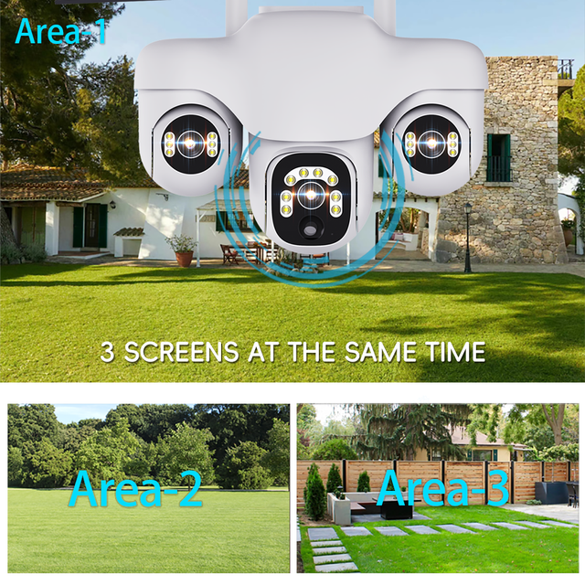 Outdoor 6MP 4G Solar PTZ Four-Lens Security Camera 10x Zoom Color Night Vision Two-Way Audio Pan-Tilt Cloud IP66 Waterproof