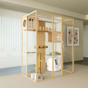 Lüks Modern şeffaf kedi Villa katı ahşap açık evcil hayvan kafesi hayvan desen kolay temiz kafes taşıyıcı ev köpekler için - Product Image 3