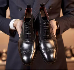 Zapatos Oxford de vestir para hombre, de cuero genuino, con punta cuadrada, con cordones, antideslizantes, formales, para oficina y carrera, botas de cuero para hombre - Product Image 3