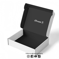 Boîtes en papier noir avec logo recyclable ondulé à faible quantité minimale de commande pour chaussures chaussettes pour petites entreprises courrier postal expédition gaufrage