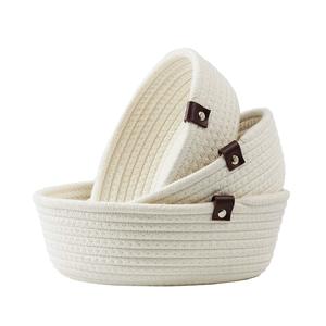 woven cotton rope baby laundry basket with leather cotton rope storage basket for sundries and toys