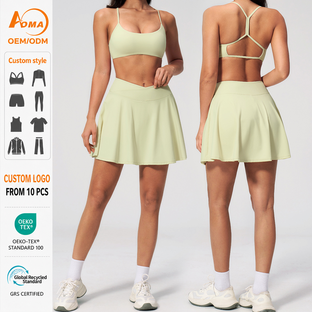 Aoyema Women Fitness Wear New Sports Beauty Back Yoga Suit Anti-running Quick-drying Solid Women's Two-piece-set