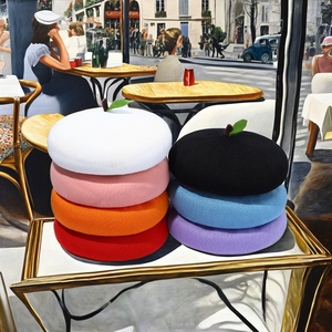 Berretto da <span class=keywords><strong>donna</strong></span> fatto a mano simpatico <span class=keywords><strong>rosa</strong></span> rosso arancio zucca Boina leggera traspirante foglia di berretti in poliestere cappelli - Product Image 2