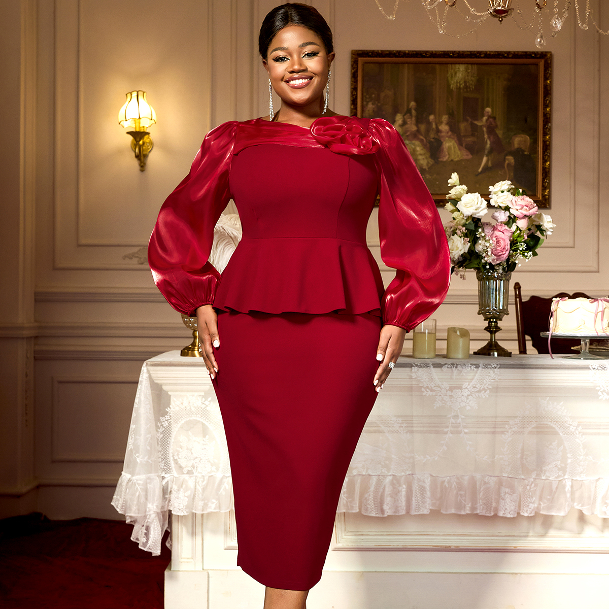 Long Sleeve Peplum Dresses Elegant Versatile Fashion