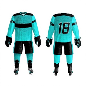 Uniforme de Hockey sobre Hielo para Hombre LONG MISSION INDUSTRY, Conjunto en Verde Azulado y Negro, Impresión por Sublimación, Poliéster Transpirable, Ropa Deportiva para Adultos, Equipamiento Completo - Product Image 3
