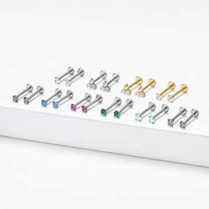 Gatte 100% vô trùng Titan 7mm mũi phẳng trở lại Helix ngựa lỗ mũi núm vú rốn Bông tai xuyên đồ trang sức màu xanh lá cây tinh thể ASTM - Product Image 4