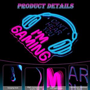 Enseigne néon LED dimmable pour gaming – Je ne peux pas entendre, je joue – Décoration murale pour salle vidéo, idéale pour garçons et adolescents – Lumière pour casque gamer - Product Image 3