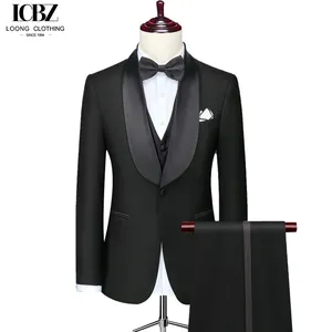 Kunden spezifische 3-teilige Anzug dunkle Farbe One-Button Gun Revers und Schal Revers Seiden kragen Herren hemden