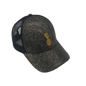 Tùy Chỉnh 6-Bảng Điều Chỉnh Thêu Dứa Mũ Bóng Chày Long Lanh Rhinestone Và Sequin Trucker Hat Với 3D Lưới Vải - Product Image 2
