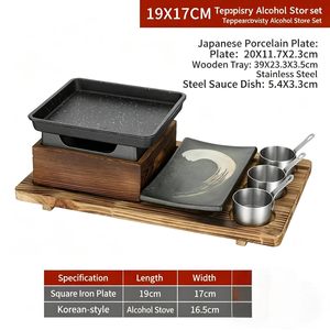 Ensemble de <span class=keywords><strong>barbecue</strong></span> coréen en <span class=keywords><strong>fonte</strong></span>, plaque de cuisson carrée avec réchaud à alcool, pour usage en restaurant - Product Image 5