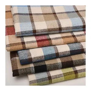 Commercio all'ingrosso 55% lino 45% cotone abito indumento cotone e lino check plaid lino misto cotone tessuto abbigliamento