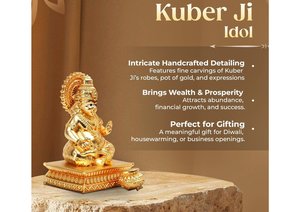 <b>Gold</b> Plated Kuber Ji Idol 3.5 Inch Hindu God <b>Statue</b> for Home Office Temple Puja Decor Wealth Prosperity Religious Gift - Product Image 3