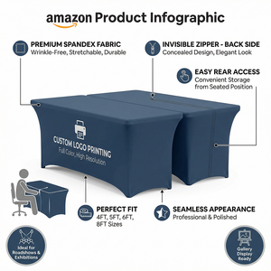 Housse de table ajustée de qualité supérieure avec fermeture éclair au dos, nappe en spandex imprimée avec logo personnalisé pour les roadshows marketing et les expositions en galerie - Product Image 4