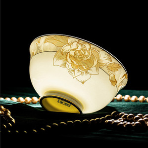 Bộ đồ ăn sứ xương cao cấp hoa vàng sang trọng, bộ bát đĩa gốm sứ dùng làm quà cưới - Product Image 6