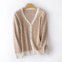 Damen Winter Stilvoller Vintage Lässiger Bequemer Warmer Weicher Knitterfreier Einfarbiger Gestrickter 100% Wolle V-Ausschnitt Vollständiger Cardigan