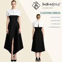 Robe midi asymétrique sans manches bicolore noir et blanc pour femme avec fermeture éclair au dos, idéale pour le bureau ou les soirées, vente en gros