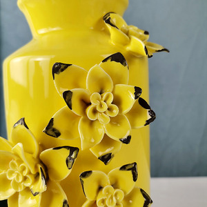 Vaso Decorativo in Ceramica Gialla alla Moda con Fiori Fatti a Mano per <span class=keywords><strong>Arredamento</strong></span> Casa - Product Image 3