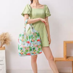 Wholesale Custom Waterproof Grocery Folding Tote Reusable Washable <b>Foldable</b> Polyester Shopping <b>Bag</b> With Print Logo - Product Image 5