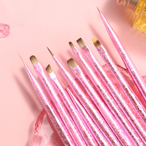 Ensemble de pinceaux à ongles japonais à manche rose, carrés, ronds, plats, multifonctions pour gel UV, pinceaux de précision pour motif fleur de chrysanthème et liner français - Product Image 2