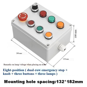 Boîtier de commande double rangée étanche IP65 en ABS avec bouton d'arrêt d'urgence 8 directions, bouton rotatif, trois boutons et trois lampes - Product Image 2