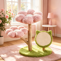 Pettoyglobal 72.5cm Pohon Kucing Motif Bunga Pink dengan Dua Tempat Bertengger Berbentuk Bunga, Papan Garuk Sisal dengan Telinga Kucing, Batang Melengkung MDF Ramah Lingkungan - Mainan Kucing