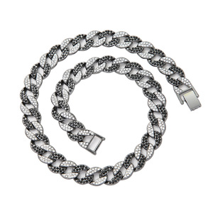 Collar De cadena De eslabones NL2020 aleación De diamantes De imitación De cristal negro 15 MM ancho cadena cubana Colar De <span class=keywords><strong>Liga</strong></span> De Strass Preto E Cristal - Product Image 2