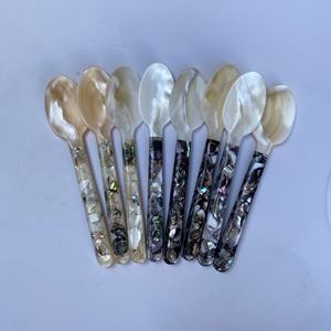 16cm Mango floral Postre Snack Tenedor Cuchara de concha de almeja de perla de alta calidad Vajilla <span class=keywords><strong>fina</strong></span> desechable - Product Image 5