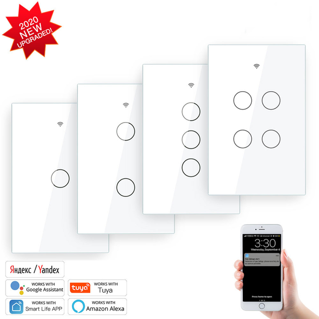 No Neutral Wire No Capacitor Zigbee 3.0 Wall Touch Smart Light Switches Smart Life/Tuya 1/2/3/4 Gang Support Google Home Alexa