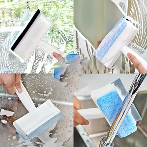 DS2822 2 In 1 Portable Window Glass Cleaning Brush Double-Sided Sponge Wiper Scraper Bathroom Squeegee For Shower Glass
