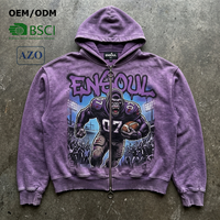 Sweat à capuche surdimensionné en coton épais 420 GSM, imprimé numériquement sur mesure, avec fermeture éclair métallique, effet délavé vintage et usé, style streetwear
