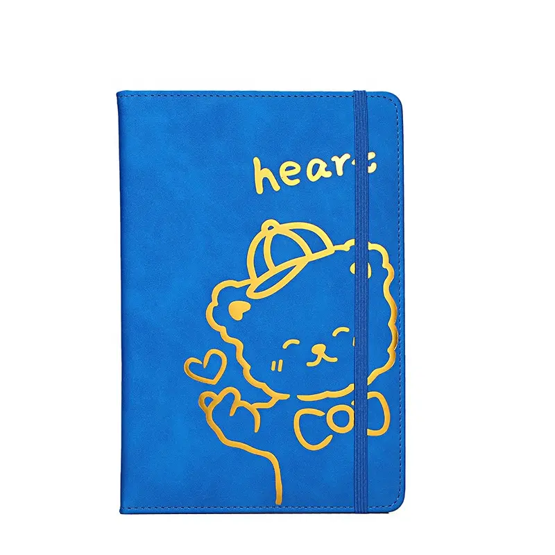 Персонализированная Синяя кожаная обложка Милая Kawaii Bear School ruld записная книжка с рукавом сзади для детей