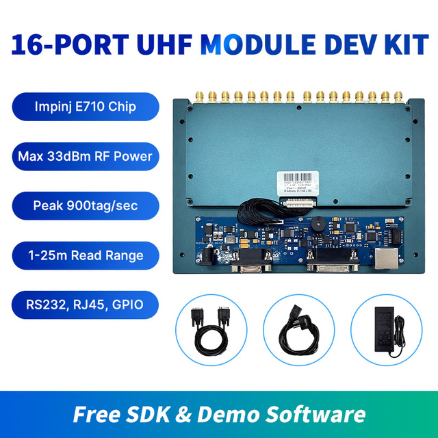 16-SMA Antennas Ports E710 RFID UHF Reader Module with TCPIP/RS232/GPIO Interface Board for Smart Cabinet RFID Trucking System