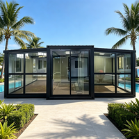 Maison conteneur préfabriquée extensible avec mur en verre modulaire, 20ft 40ft, maison portable pour complexe hôtelier tropical