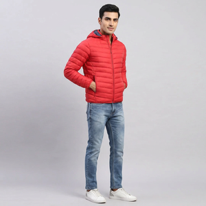 Venta Directa de Fábrica, Chaqueta Acolchada para Hombre de Color Rojo Sólido, 100% Poliéster, Abrigo Acolchado con Cierre para Invierno, Uso en Exteriores - Product Image 1